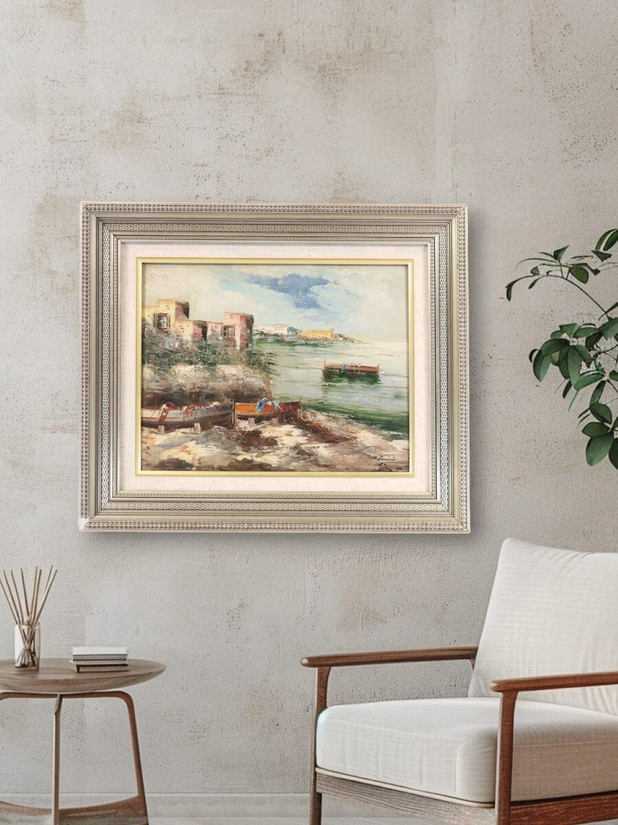 Alberto Corsini Napoli Harbor View Signed Original Oil Painting Italian Sea