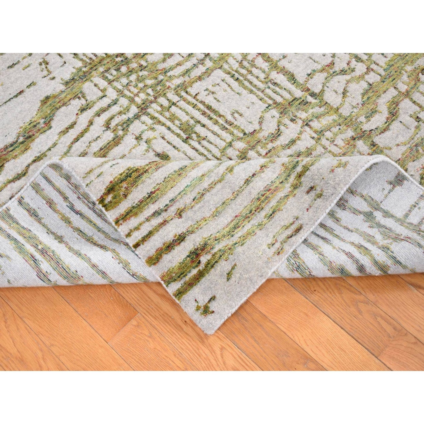 9'2"X11'8" Gray Jacquard Hand Loomed Modern Wool/Silk Hand Knotted Rug