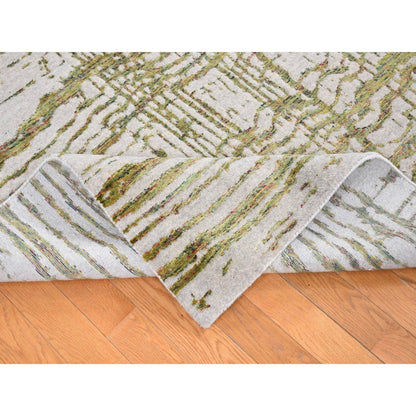 9'2"X11'8" Gray Jacquard Hand Loomed Modern Wool/Silk Hand Knotted Rug