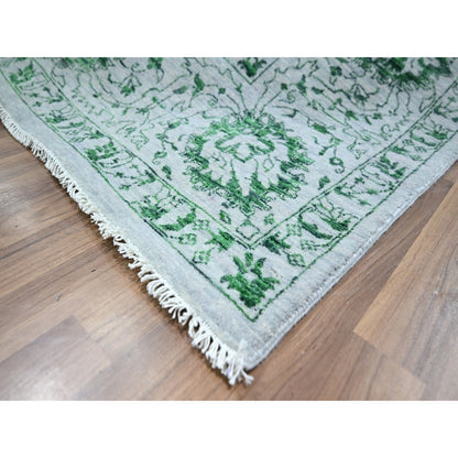 8'X10'1" White & Green Zoroastrian Influence Design Wool Hand Knotted Rug