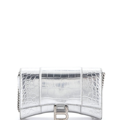 Balenciaga Hourglass Crossbody Bag Crocodile Embossed Leather Xs