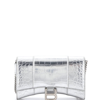 Balenciaga Hourglass Crossbody Bag Crocodile Embossed Leather Xs