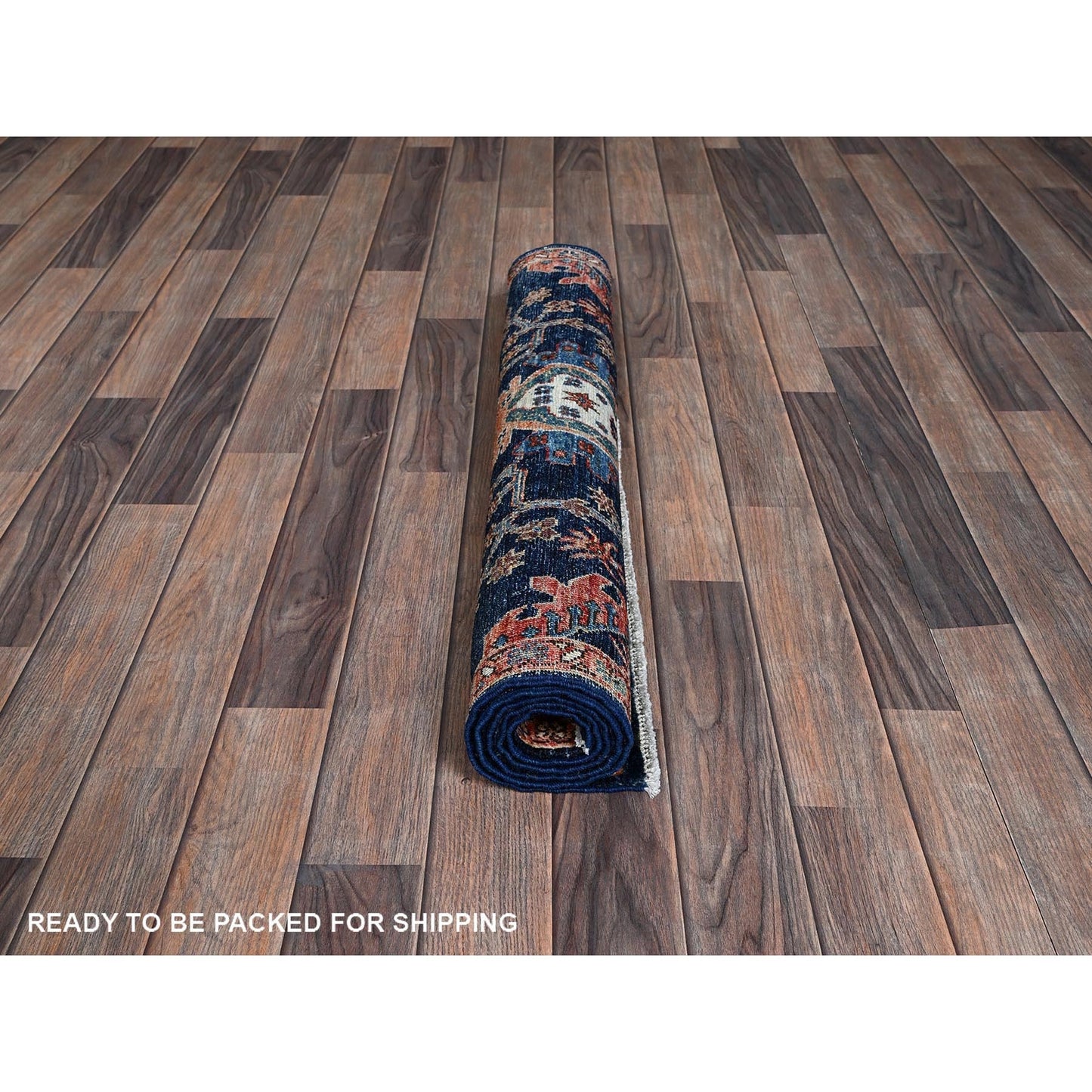 3'X4'10" Midnight Blue Heris All Over Design Hand Knotted Soft Wool Rug