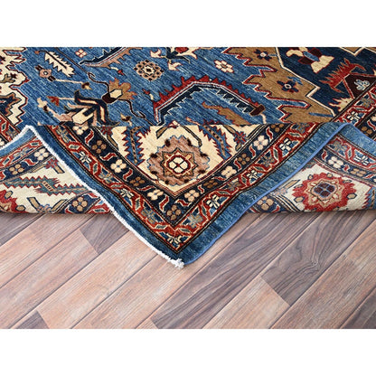 10'X13'4" Coronet Blue Vibrant Wool Super Kazak Hand Knotted Oriental Rug