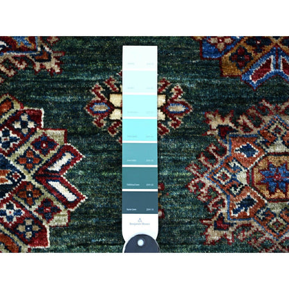 6'X9' Green Hand Knotted Super Kazak Tribal Medallions Wool Oriental Rug