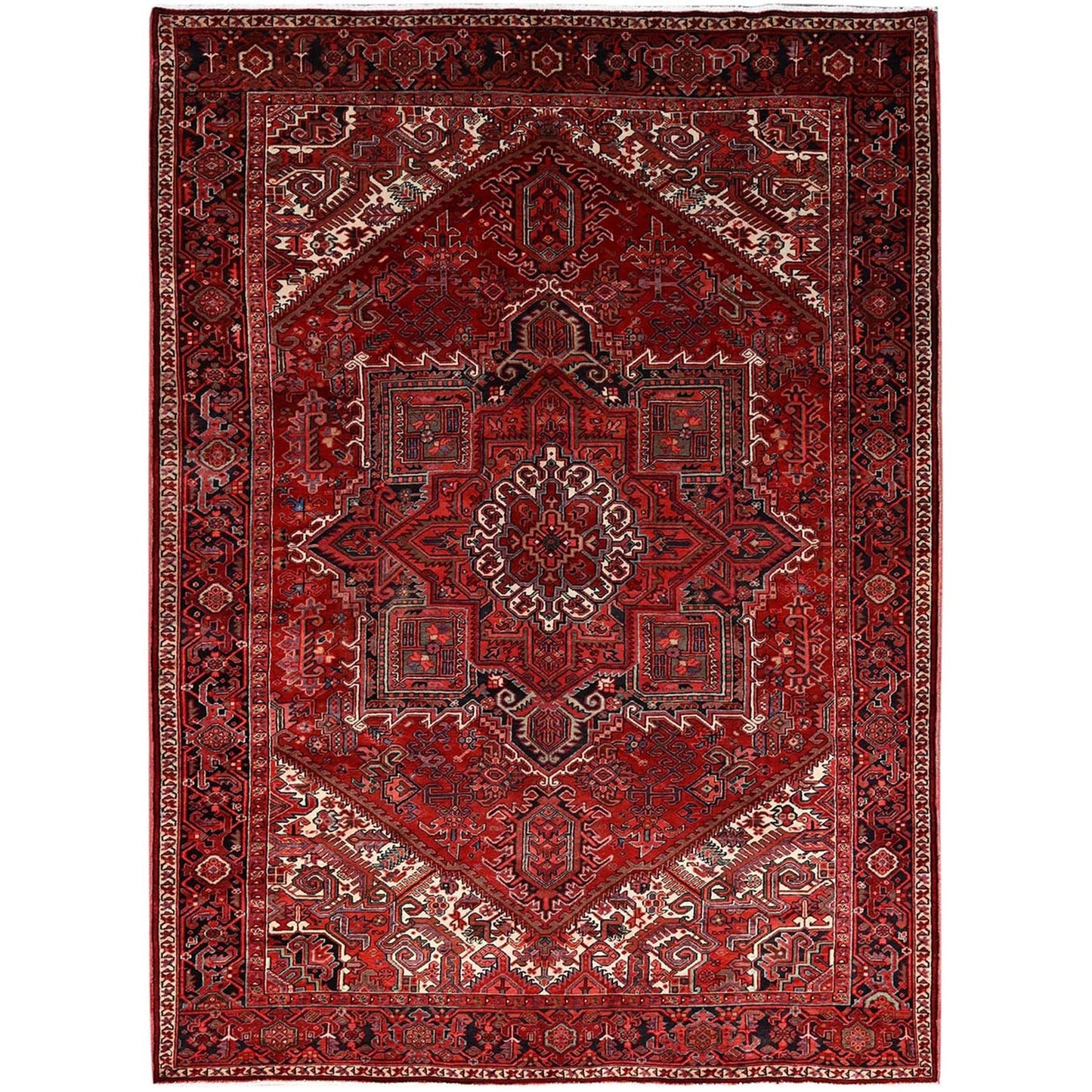 8'1"X11' Garnet Red Antique Village Motifs Heris Wool Hand Knotted Rug