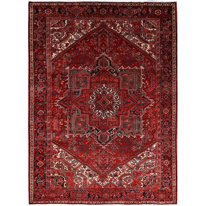 8'1"X11' Garnet Red Antique Village Motifs Heris Wool Hand Knotted Rug