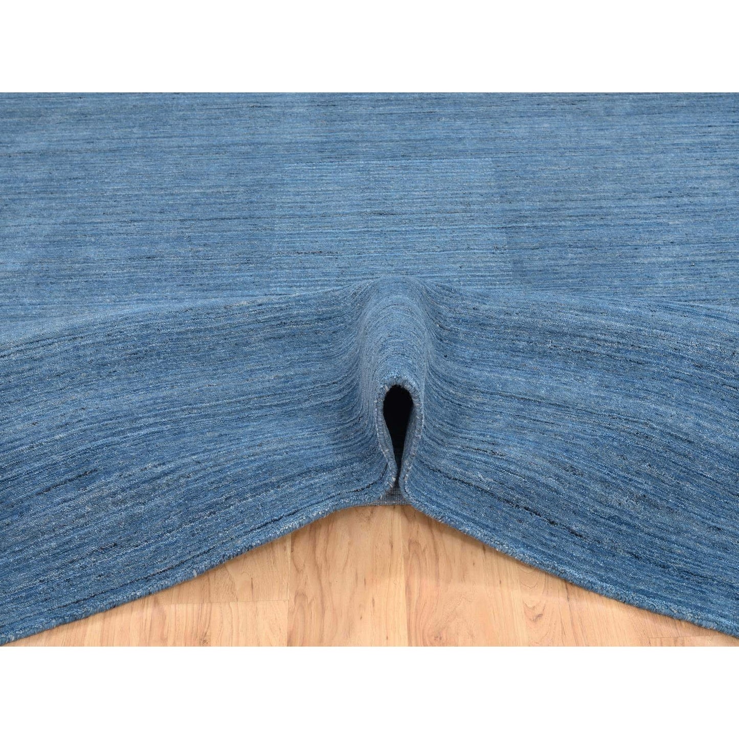9'X11'10" Denim Blue Modern Design Soft And Plush Wool Hand Loomed Rug
