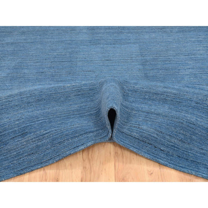9'X11'10" Denim Blue Modern Design Soft And Plush Wool Hand Loomed Rug