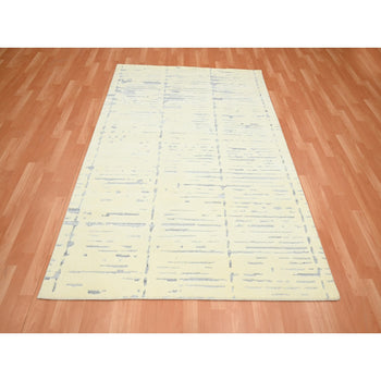5'X7' Ivory Modern Design Textured Weave Hand Knotted Wool & Silk Rug