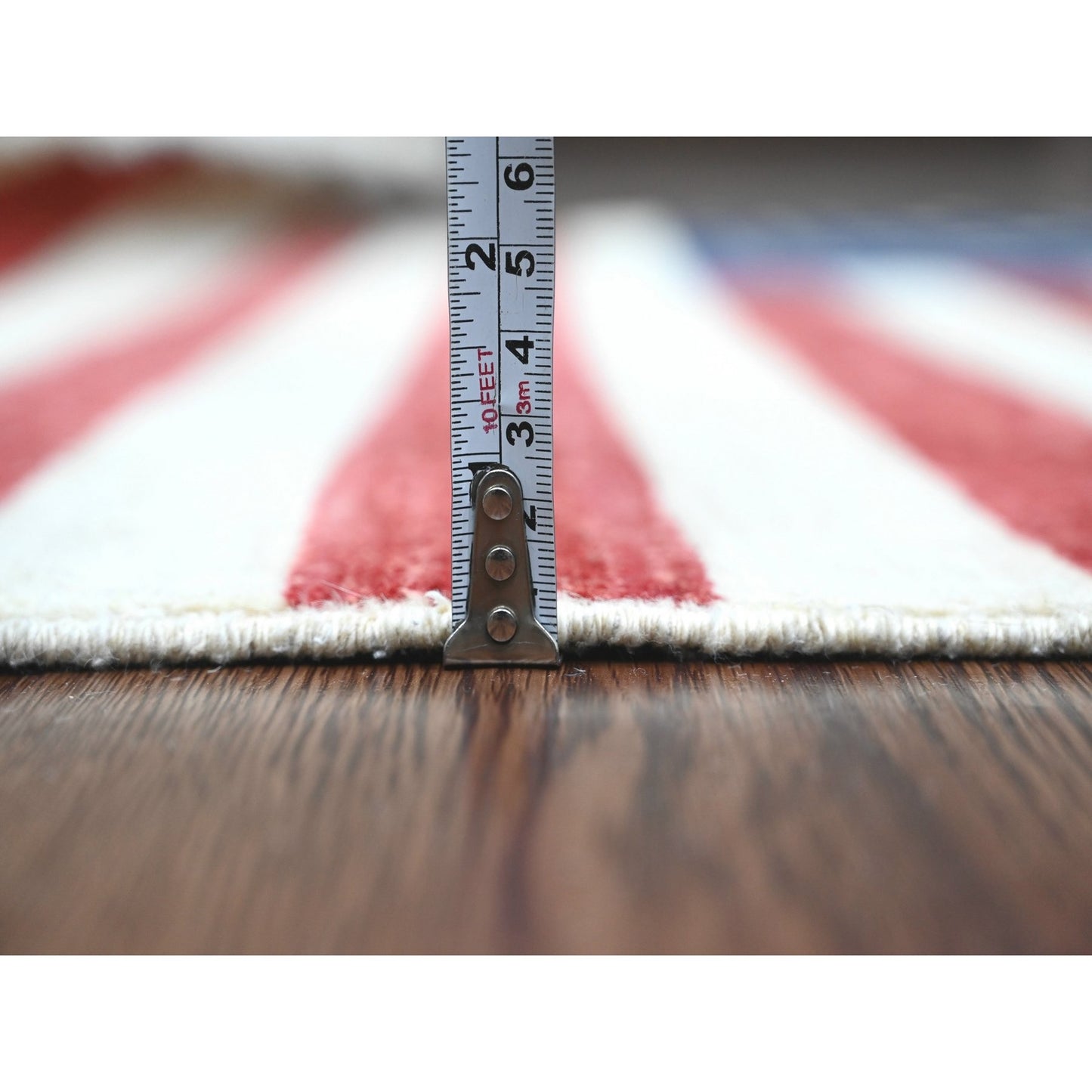 2'5"X4' Red All Wool American Flag Hand Knotted Peshawar Wall Hanging Rug