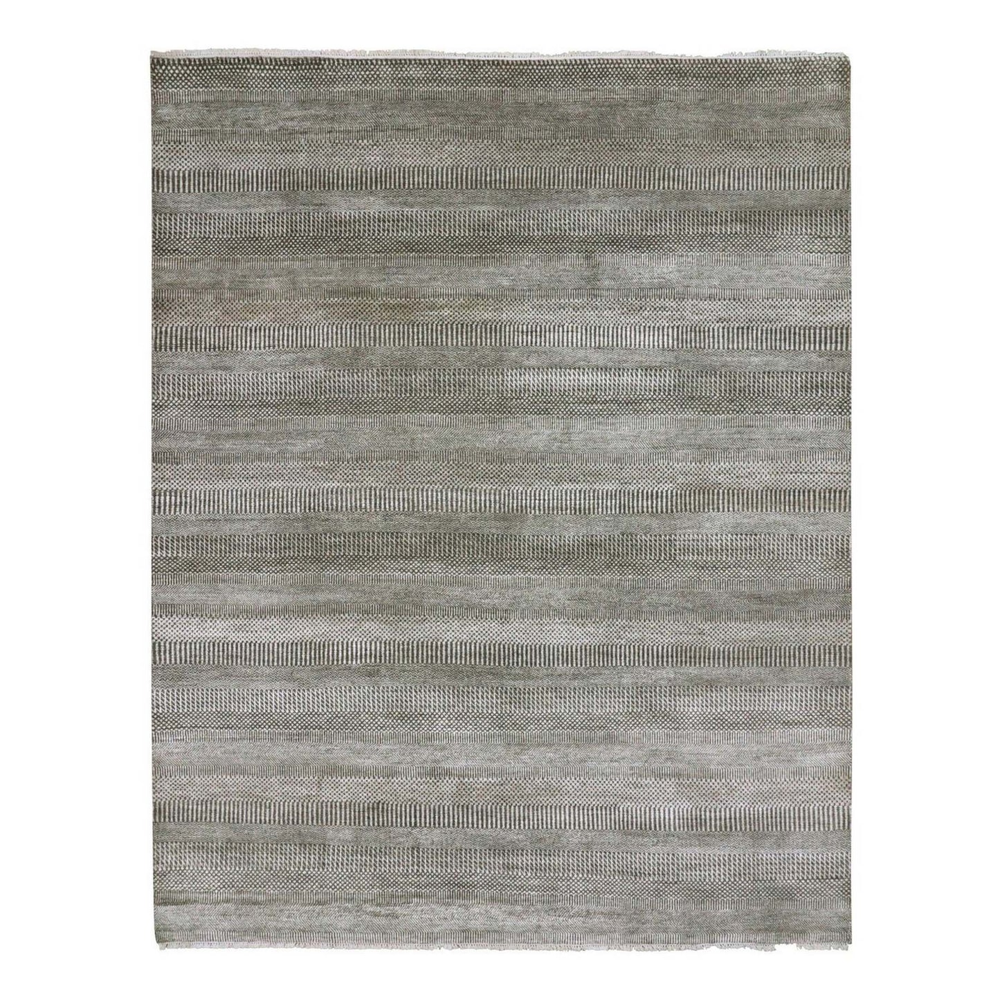 8'1"X10'3" Davy Gray Wool And Silk Hand Knotted Modern Grass Design Rug