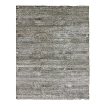 8'1"X10'3" Davy Gray Wool And Silk Hand Knotted Modern Grass Design Rug