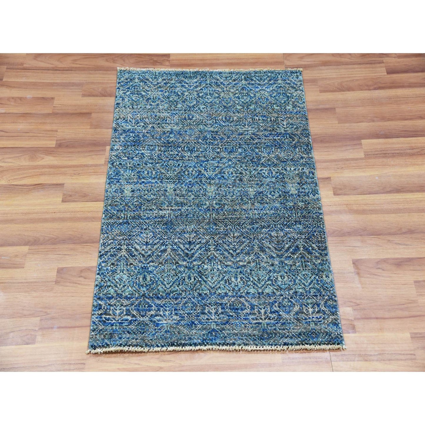 2'X3' Green Hand Knotted Kohinoor Herrita Diamond Shape Oriental Rug