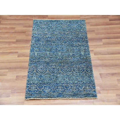 2'X3' Green Hand Knotted Kohinoor Herrita Diamond Shape Oriental Rug