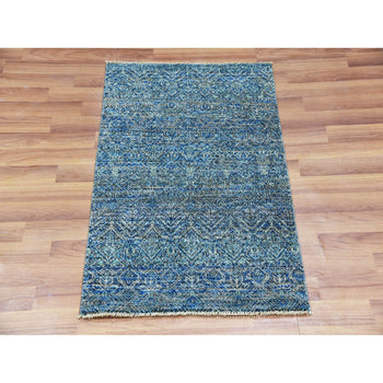 2'X3' Green Hand Knotted Kohinoor Herrita Diamond Shape Oriental Rug