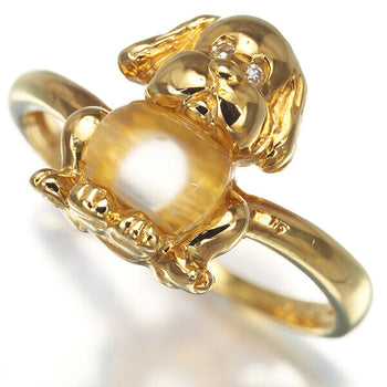 Quartz Diamond 0.01Ct Dog Ring 18K 750 Yellow Gold