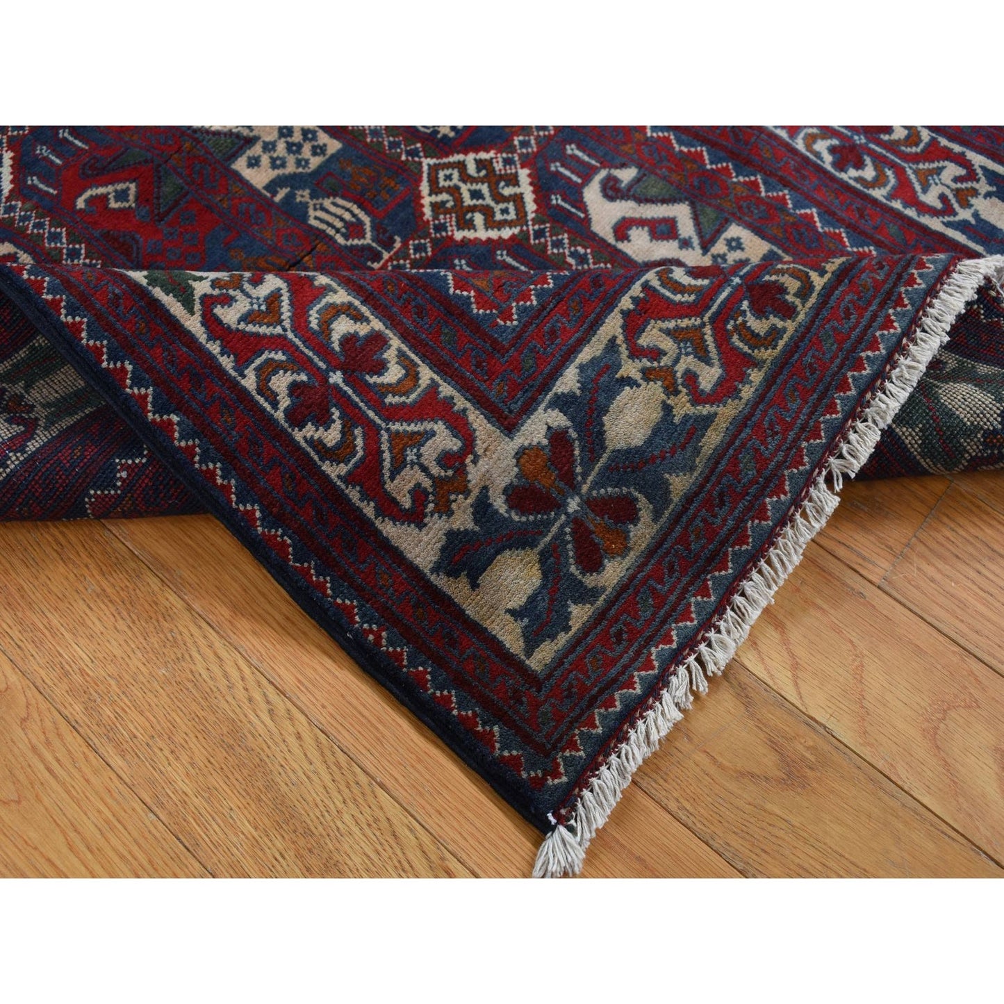 2'6"X9'3" Falu Red Afghan Khamyab Shiny Wool Hand Knotted Runner Rug