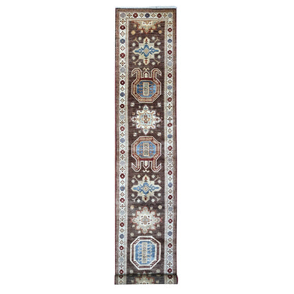 2'8"X17'4" Brown Hand Knotted Super Kazak Wool Xl Runner Oriental Rug