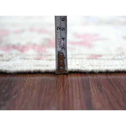 2'8"x15'7" Ivory Angora Oushak Leaf Design Hand Knotted Wool Runner Rug