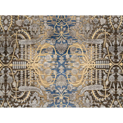 12'2"X12'2" Gold Brown Silk With Wool Hand Knotted Saroogh Square Rug