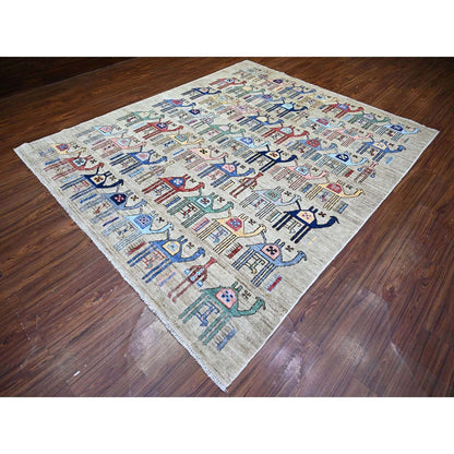 8'2"X9'9" Beige Anatolian Village Inspired Wool Hand Knotted Rug
