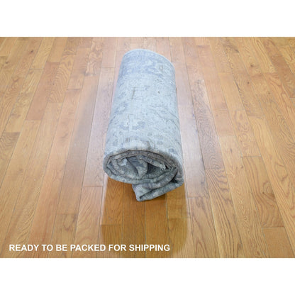 6'X9'5" Gray Pure Silk & Textured Wool Oushak Geometric Motif Rug