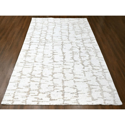 9'10"X13'10" Ivory Flat Weave With Pile Modern Hand Knotted Pure Wool Rug