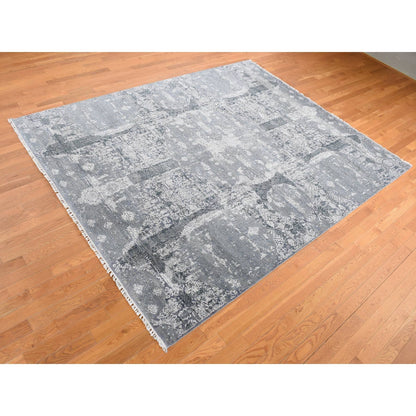 7'10"X10' Cloud Gray Wool And Pure Silk Jewellery Design Hand Knotted Rug