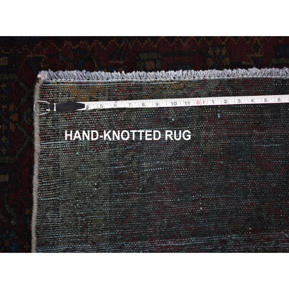 3'6"X9'1" Overdyed Wide Runner Worn Wool Hand Knotted Village Rug