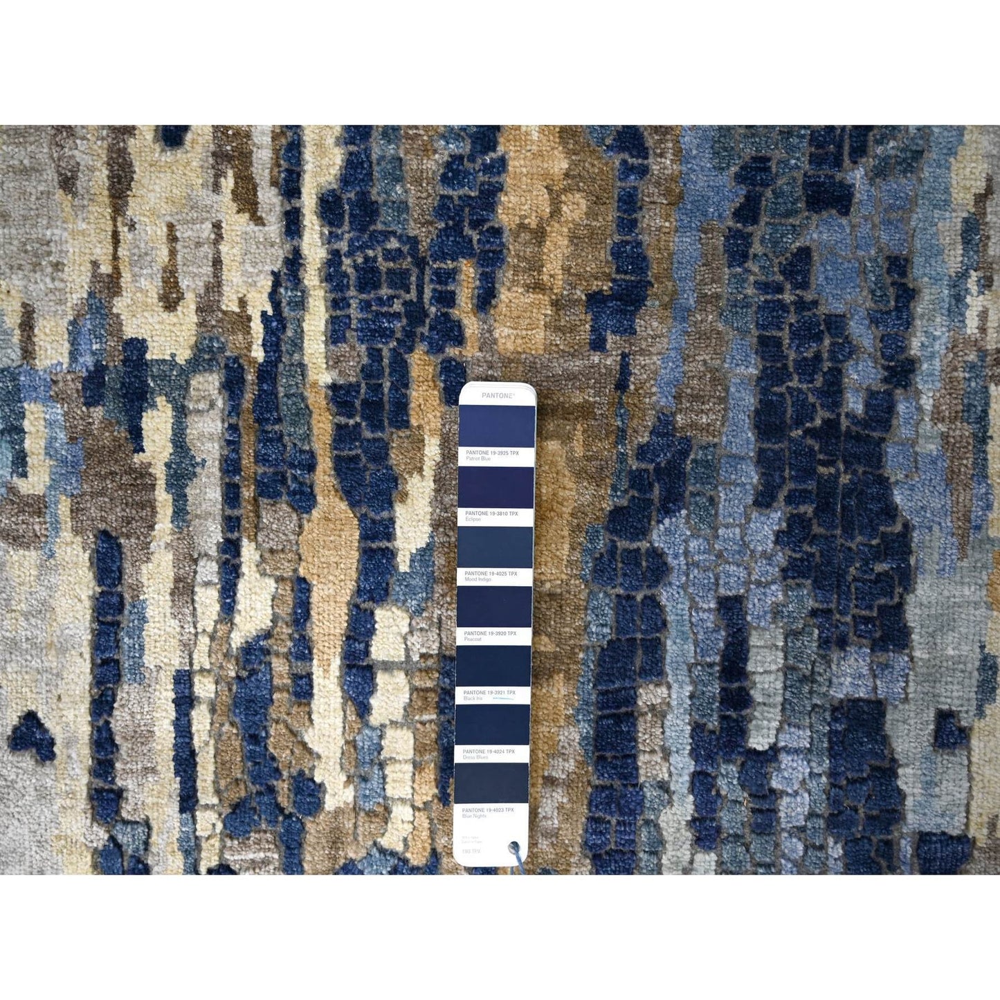2'6"X17'9" Blue Mosaic Design Wool And Silk Hand Knotted Xl Runner Rug