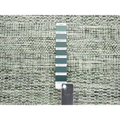 2'7"X8' White & Green Hand Knotted Oxidized Grass Design Wool Runner Rug