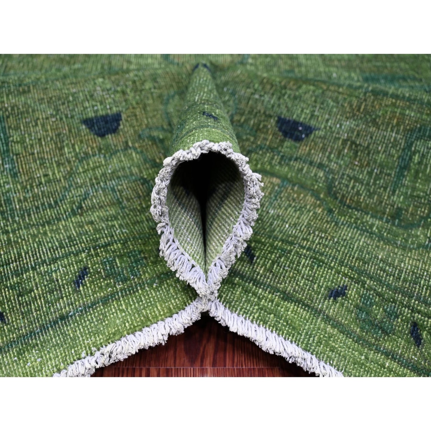 7'9"X9'8" Hunter Green Overdyed Heris Design Hand Knotted 100% Wool Rug