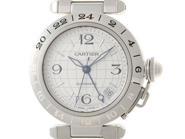 Cartier Pasha C Meridian Gmt Silver Automatic Oh/Polished