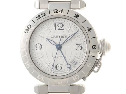 Cartier Pasha C Meridian Gmt Silver Automatic Oh/Polished