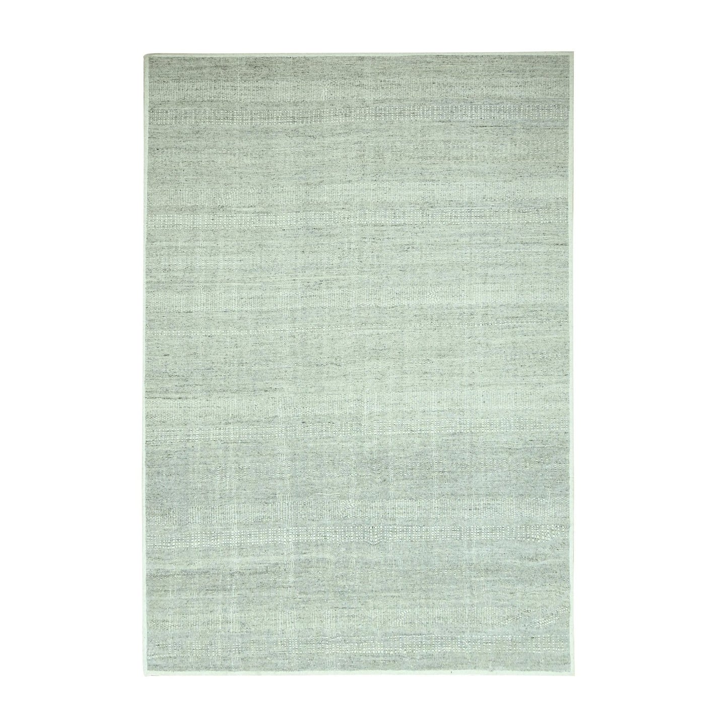 6'1"X9' Gray Natural Wool Rug Hand Knotted Oxidized Grass Design Oriental