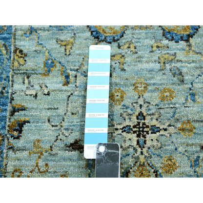 2'8"X22' Aqua Frost Blue Soft Wool Shah Abbas Hand Knotted Xl Runner Rug