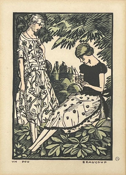 Fernand Simeon Woodblock Print "Un Peu, Beaucoup" C.1920S Gazette Du Bon Ton