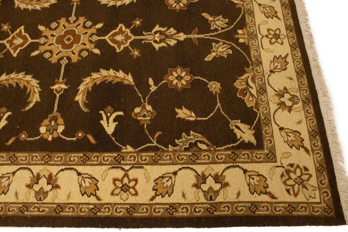 Partially Hand-Woven Brown Floral Sumak Rug