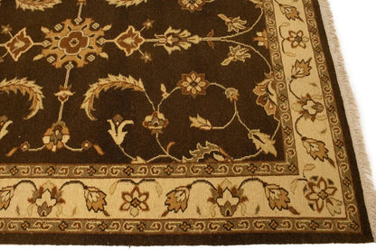 Partially Hand-Woven Brown Floral Sumak Rug