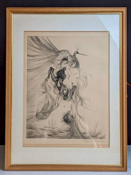 Ren William Thomas Bird and Woman Lithograph Signed Surreal French Art 53/200