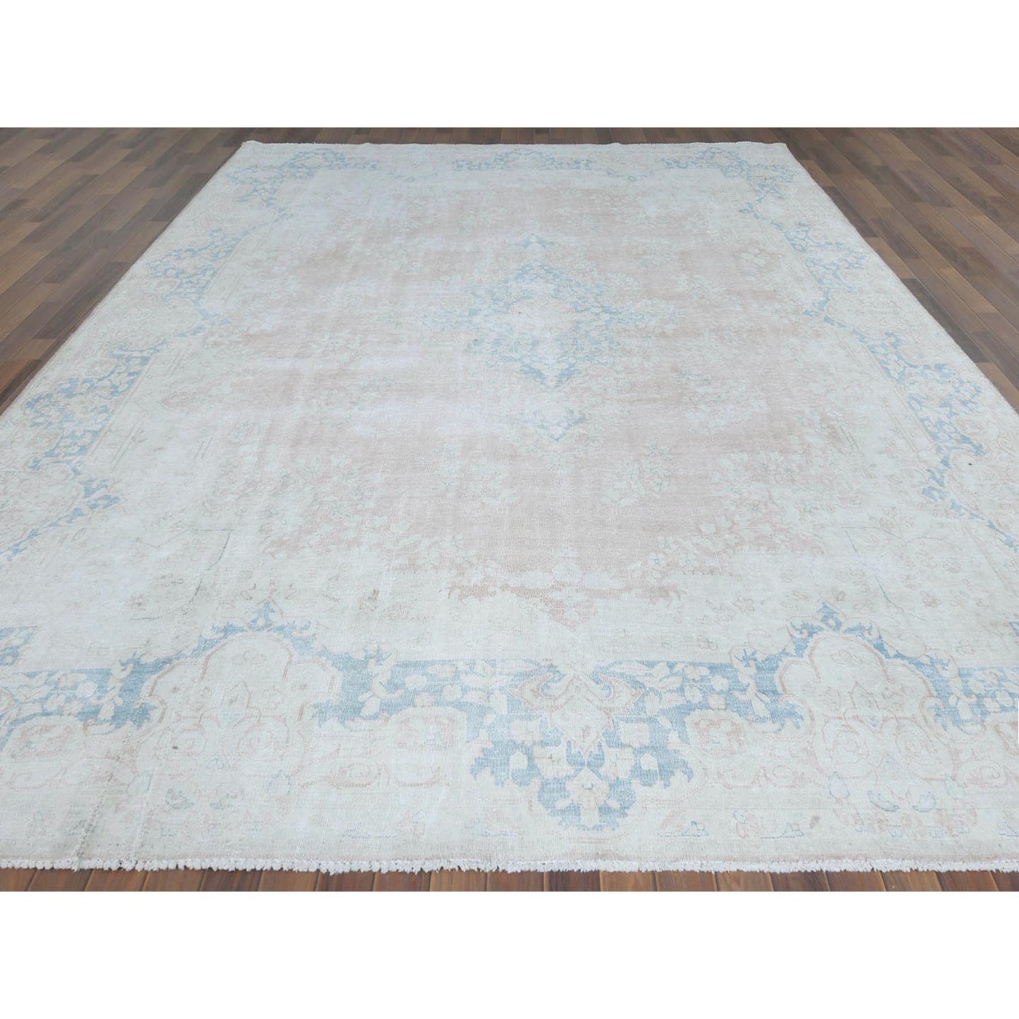 9'9"X13'3" Worn Wool Hand Knotted Pink Vintage Farsian Karman Rug