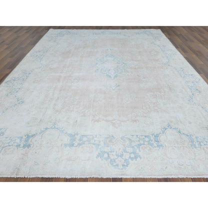 9'9"X13'3" Worn Wool Hand Knotted Pink Vintage Farsian Karman Rug