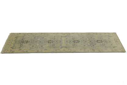 Muted Floral Design Oushak Chobi Runner Rug
