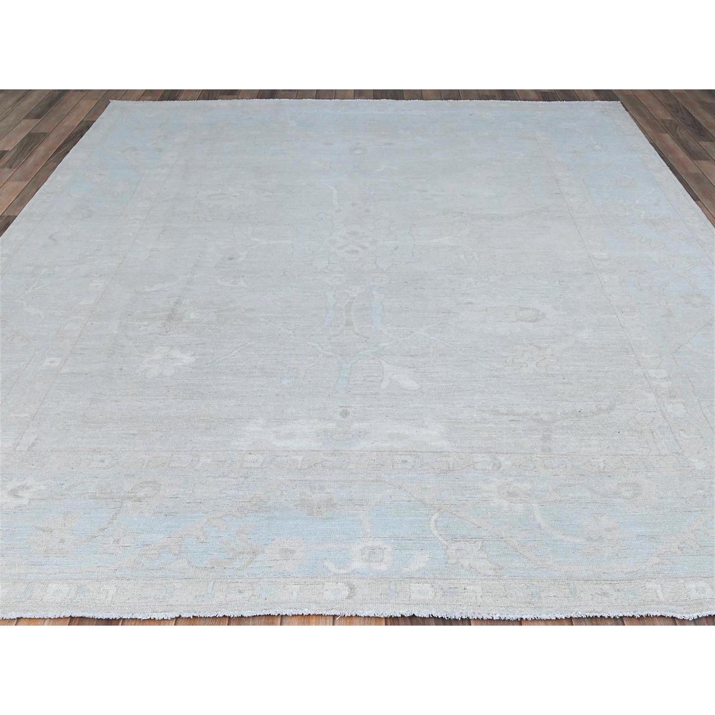 8'2"X9'6" Gray Wool Hand Knotted White Wash Peshawar Chobi Oriental Rug