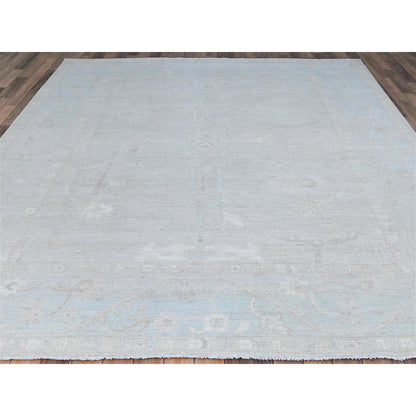 8'2"X9'6" Gray Wool Hand Knotted White Wash Peshawar Chobi Oriental Rug