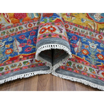 8'X10' Blue Pictorial Mountain, Tree Scenery Design Hand Knotted Wool Rug