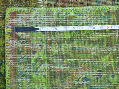 13'2"X15'8" Overdyed Patchwork Worn Down Tebraz Pure Wool Handmade Rug