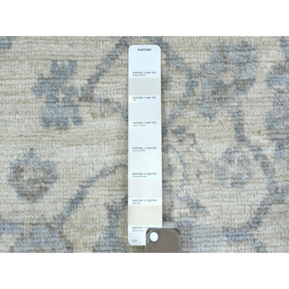 4'1"X6'1" Ivory Angora Oushak Soft Leaf Design Hand Knotted Wool Rug