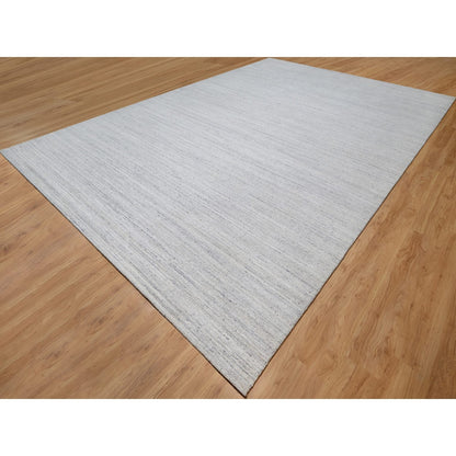 12'X18' White Plain Modern Striae Design Hand Loomed Wool Oversized Rug